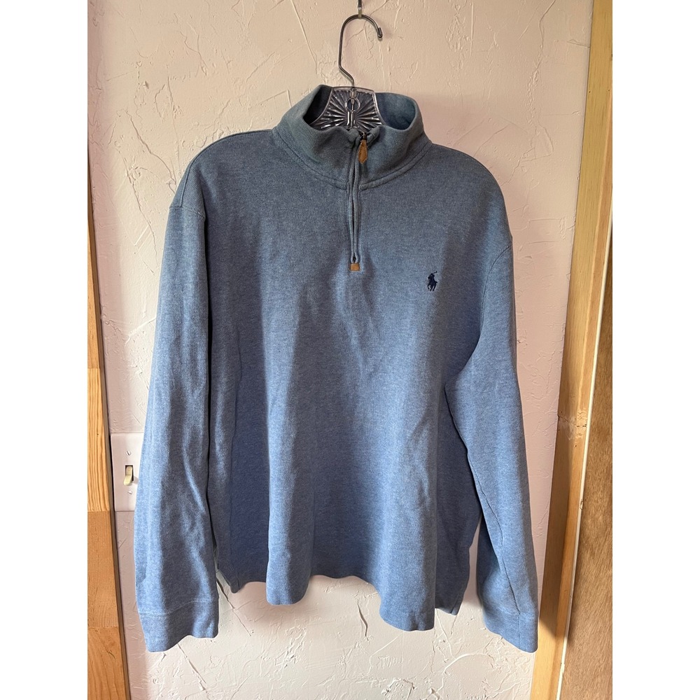 Polo Ralph Lauren Men's Blue Cotton 1/4 Zip Pullover Sweatshirt Size L